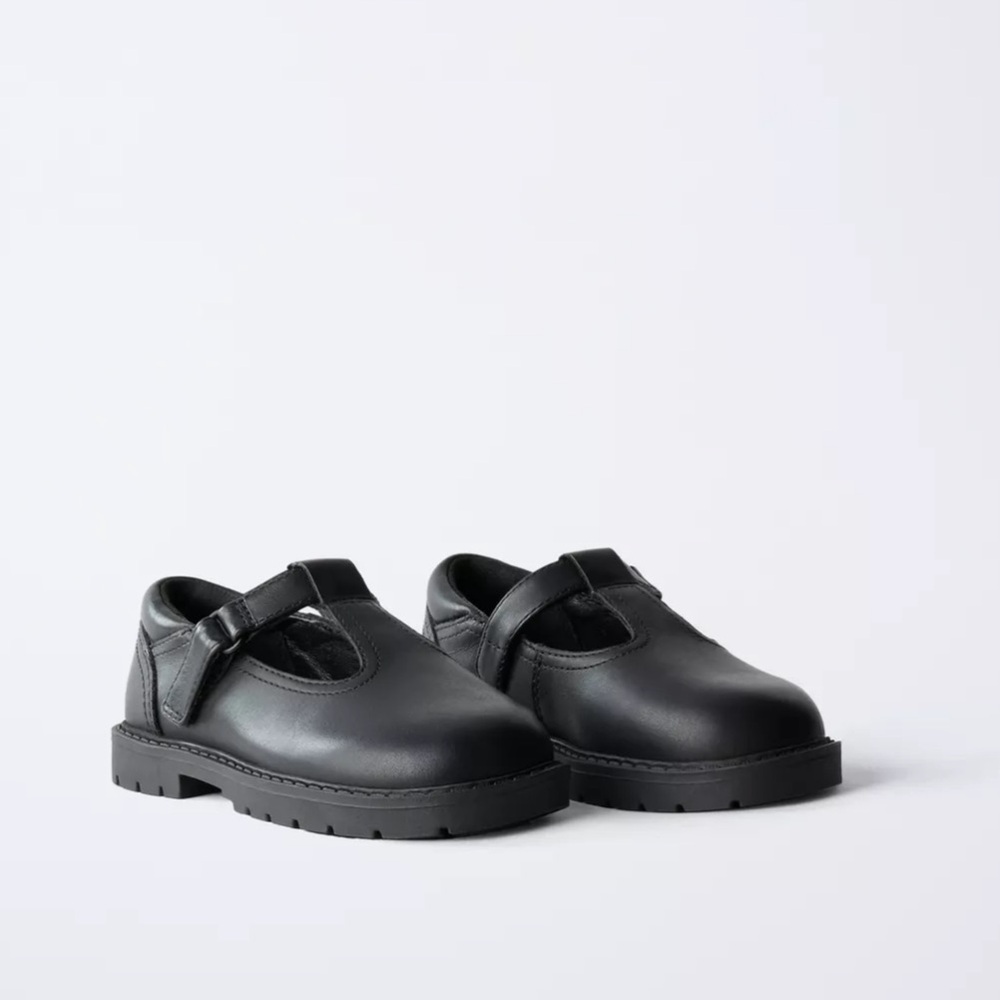 Zara Kids NWT leather black mary jane school shoes 6552/630